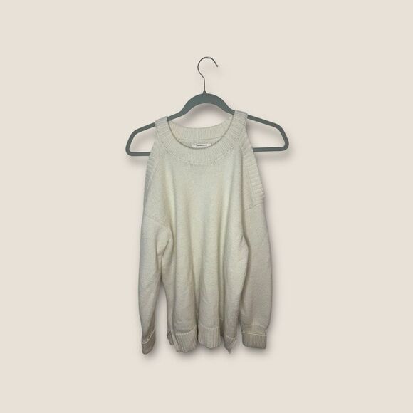 By Anthropologie Cold Shoulder Knit Long Sleeve Sweater Cream Size Medium - Picture 1 of 6